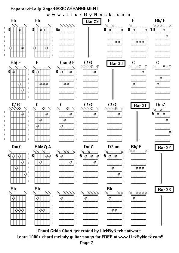 Chord Grids Chart of chord melody fingerstyle guitar song-Paparazzi-Lady Gaga-BASIC ARRANGEMENT,generated by LickByNeck software.